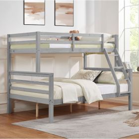 Twin over Full Bunk Bed with Thick Posts,Wooden Bunk Bed with High Guardrail and Ladder for Kids, Teens, Dorm Rooms, and Guest Rooms (Main Material: Wood, Main Color: Grey)