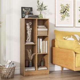 1PC 41 Inches 5-Cube Floor Bookcase with 2 Anti-Tipping Kits Home Office Bookcase (Color: Natural)