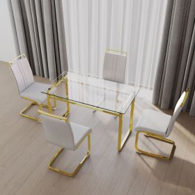 51 inch Glass Dining Table Set for 4, Dining Table & Chair Sets with Silver Plating Legs for Kitchen (Color: Golden+ White UP golden Leg)