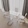 51 inch Glass Dining Table Set for 4, Dining Table & Chair Sets with Silver Plating Legs for Kitchen