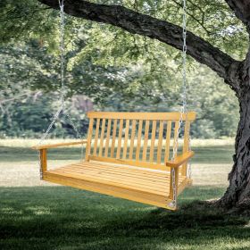 Front Porch Swing with Armrests, Wood Bench Swing with Hanging Chains,for Outdoor Patio ,Garden Yard, porch, backyard, or sunroom,Easy to Assemble (Color: as Pic)
