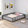 Queen Size Floor Bed with Door, Solid Wood Platform Bed Frame with Fence, Suitable for children, Pine Wood