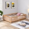 Twin Size Floor Bed with Door, Solid Wood Platform Bed Frame with Fence, Suitable for children, Pine Wood