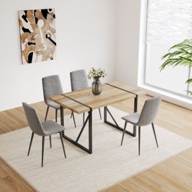 55" MDF Wood Colour Dining Table and Modern Dining Chair Set of 4, Mid Century Wooden Kitchen Table Set, Metal Base & Legs (Color: Grey linen+wood color)