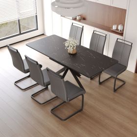 62.4" extendable 78.15" dining Table Set for 6-8 Person for Dining Room (Color: Black+Grey+Black Leg+6IN1)