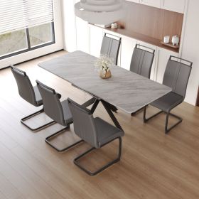 62.4" extendable 78.15" dining Table Set for 6-8 Person for Dining Room (Color: Grye+Grye+Black leg+6IN1)