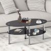 1PC Tempered Glass Double Layer Oval Side Coffee Table Sturdy and Durable Living Room Table