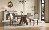 TREXM Vintage Extendable Dining Table Set for 4-6 with 4 Upholstered Chairs
