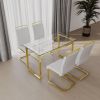 51 inch Glass Dining Table Set for 4, Dining Table & Chair Sets with Silver Plating Legs for Kitchen