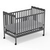4-in-1 Convertible Baby Crib, Wood Full Size Toddler Bed with Locking Wheels, Non-Toxic Finish