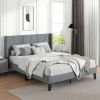 Full/Queen Size Bed Frame with Wingback Headboard and Wood Slat Support
