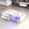 Modern Coffee Table with 2 Glass Door Storage, 4 Drawers, Gold Metal Legs, and Multi-Color Lighting in 47.2''