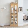 Lighted Glass Curio Display Cabinet,Display Cabinet,Glass Storage Cabinet Glass Wine cabinet Wood Frame Toy Display for Living Room, Kitchen