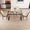 51" 4 person glass dining table set, kitchen set with black metal leg dining table and chairs