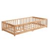 Twin Size Floor Bed with Door, Solid Wood Platform Bed Frame with Fence, Suitable for children, Pine Wood