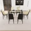 51" 6 person glass dining table set, kitchen set with black metal leg dining table and chairs