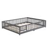 Twin Size Floor Bed with Door, Solid Wood Platform Bed Frame with Fence, Suitable for children, Pine Wood
