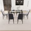 51" 6 person glass dining table set, kitchen set with black metal leg dining table and chairs