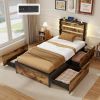 Full/Queen/Twin Size Bed Frame with Drawers LED Lights and USB Ports