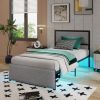 Full/Queen/Twin Size Bed Frame with LED Lights Drawer and Metal Slats