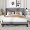 Full/Queen Size Bed Frame with Wingback Headboard and Wood Slat Support