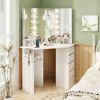 Corner Vanity Desk with 3-Color LED Lighted Mirror and Power Outlet