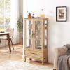 Curio Cabinet Lighted Glass Cabinet Glass Wine Cabinet Curio Display Cabinet with Adjustable Glass Shelves 2 Doors and 1 drawer Cabinet Sideboard With