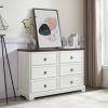 Modern Farmhouse 6-Drawer Chest of Drawers for Bedroom, Wooden Bedroom Drawer Dresser with 6 Storage Drawers,6 Drawer Dresser Chests for Bedroom