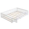 Full Size Floor Bed with Door, Solid Wood Platform Bed Frame with Fence, Suitable for children, Pine Wood