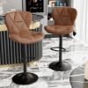Modern Bar Stool Set of 2, Adjustable Faux Leather Upholstered Swivel Counter Stools, Counter Height Barstools with Back for Kitchen Island
