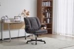 Leather Criss Cross Chair with Flip-Up Armrests, Cross Legged Office Chair on Wheels