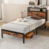Twin/Full/Queen Bed Frame with Storage Headboard and Charging Station