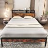 Twin/Full/Queen Bed Frame with Storage Headboard and Charging Station