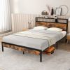 Twin/Full/Queen Bed Frame with Storage Headboard and Charging Station