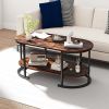 Oval Coffee Table 2-Tier Wooden Accent Table with Spacious Tabletop and Open Storage Shelf