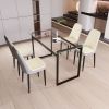 51" 4 person glass dining table set, kitchen set with black metal leg dining table and chairs