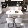 63 "medieval modern cream style MDF dining table and PU armless dining chair set 4. Assemble Desktop and Silver plated metal leg dining chair set