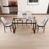51" 4 person glass dining table set, kitchen set with black metal leg dining table and chairs