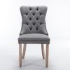 Modern High-end Tufted Solid Wood Contemporary Flax Upholstered Dining Chair with Wood Legs Nailhead Trim 2-Pcs Set
