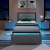 Full/Queen/Twin Size Bed Frame with LED Lights Drawer and Metal Slats