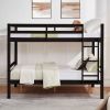 Full over Full Bunk Bed with Thick Posts,Wooden Bunk Bed with High Guardrail and Ladder for Kids, Teens, Dorm Rooms, and Guest Rooms