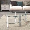 1PC Tempered Glass Double Layer Oval Side Coffee Table Sturdy and Durable Living Room Table