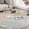 1PC Tempered Glass Double Layer Oval Side Coffee Table Sturdy and Durable Living Room Table