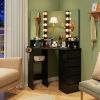 Corner Vanity Desk with 3-Color LED Lighted Mirror and Power Outlet