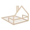 Full Size Wood Floor Bed with House-shaped Headboard