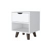 Carthage Nightstand with 1-Drawer, 1-Open Storage Shelf and Wooden Legs, White