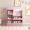 Kids Wooden Bookshelf Toy Storage Organizer with Bookcase, Kid's Storage Unit with 6 Compartments, Children Multi Shelf for Books, Toys Shelf