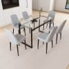 51" 6 person glass dining table set, kitchen set with black metal leg dining table and chairs