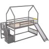 Twin over Twin House Bunk Bed with Convertible Slide; Storage Staircase