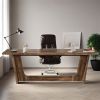 70.87-Inch Executive Computer Desk: Large Home Office Desk with Solid Wooden Pedestal, Industrial Wood Study Writing Table